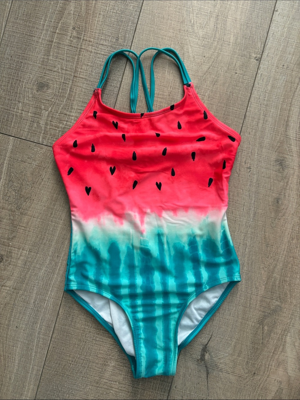 Cat & Jack Girls' Pink Teal Watermelon One-Piece Swimsuit